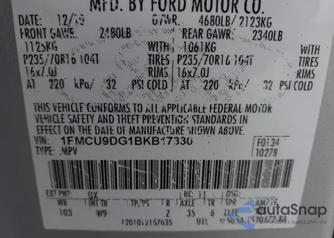 2011 Ford Escape Xlt from USA, damaged, VIN 1FMCU9DG1BKB17330